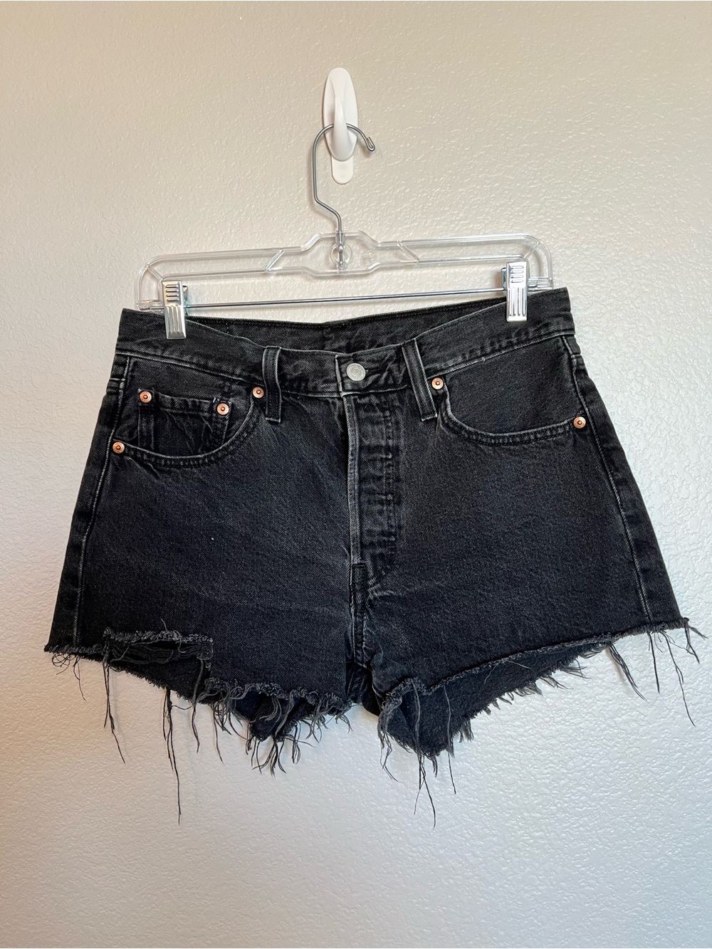 Levi’s 501 Cutoff Shorts Womens Size 28 Black Distressed Denim NWOT
